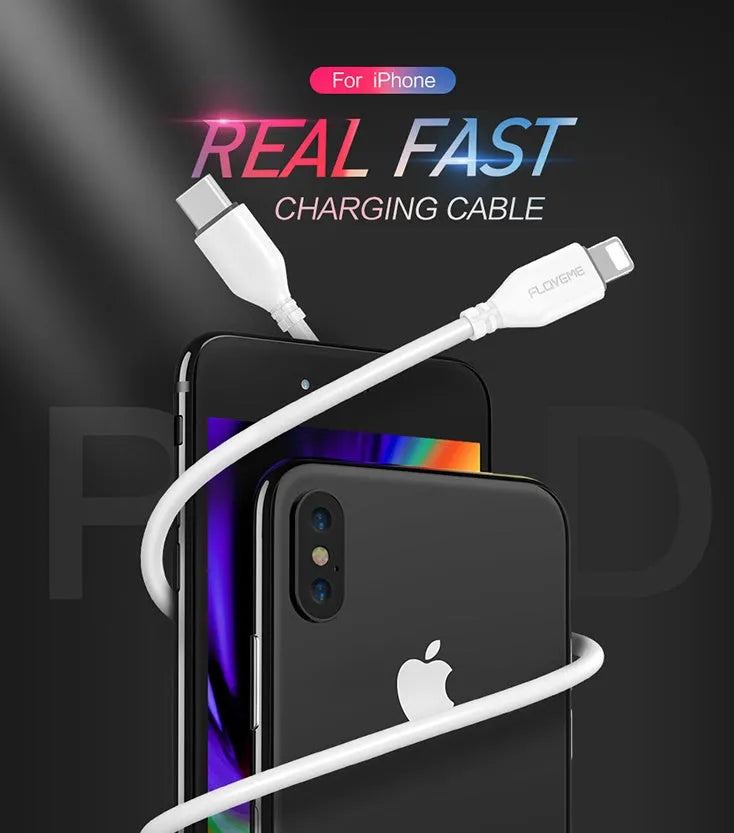 White braided USB-C to Lightning charging cable, 1.8 metres long, coiled on a surface.