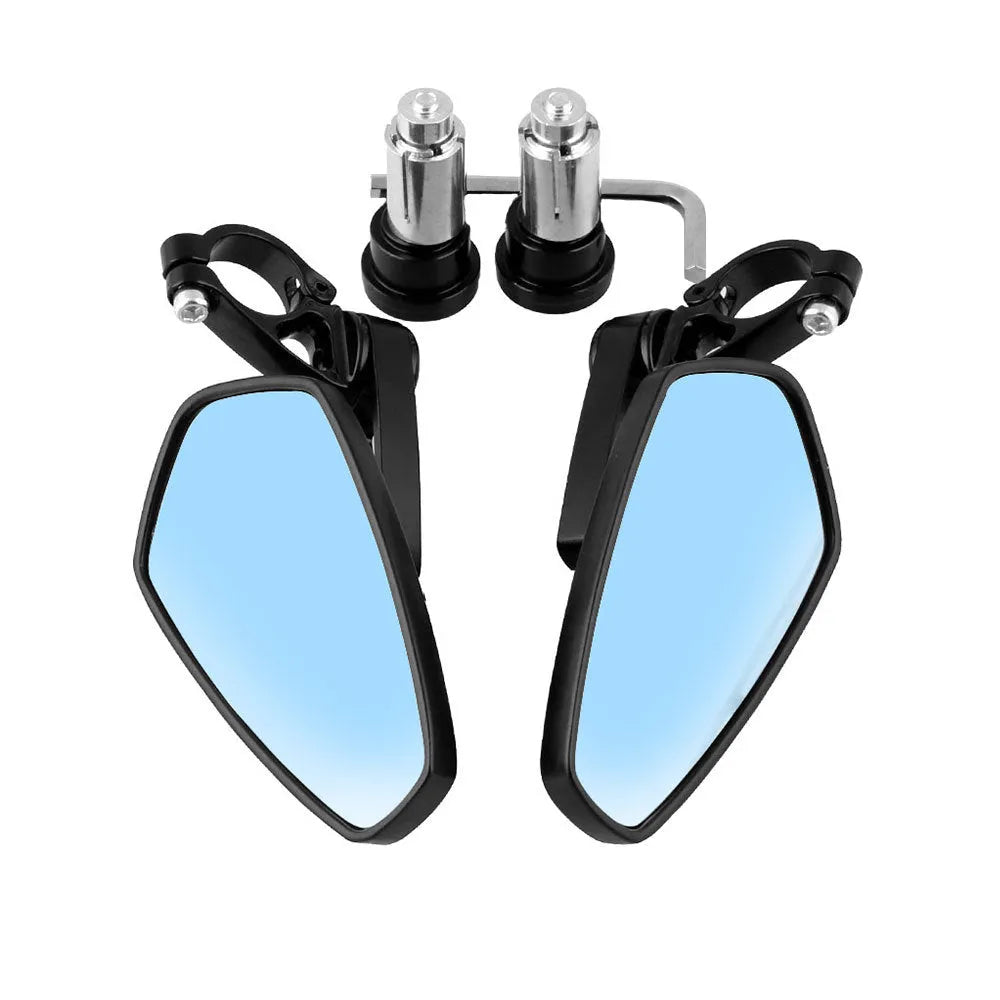 Black aluminium alloy motorcycle handlebar mirror with blue glass for 22mm 7/8 inch handlebars