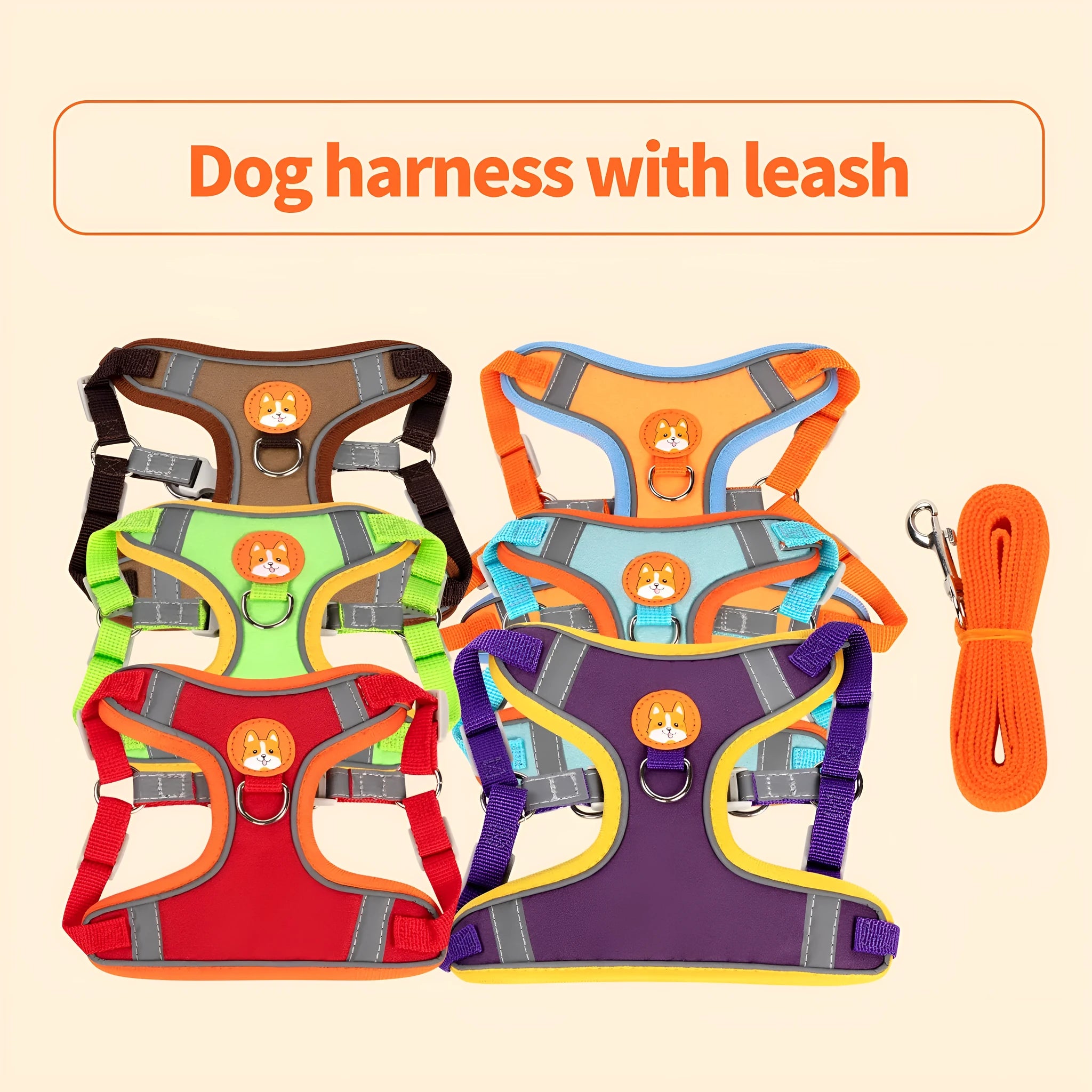 Adjustable dog harness vest with haulage rope in multiple colour options