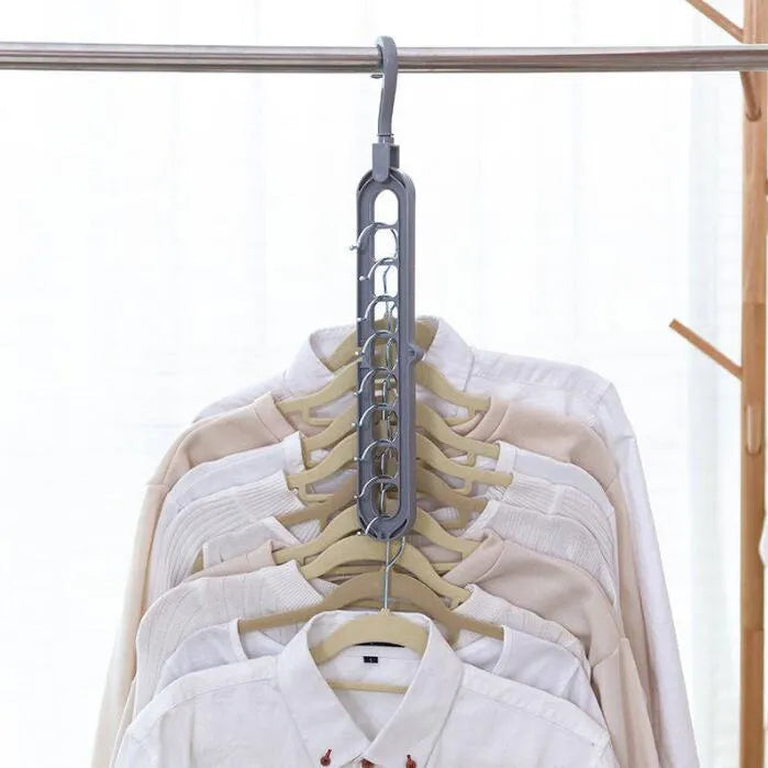 Plastic clothes hanger with storage hook and rotating handle in available colours
