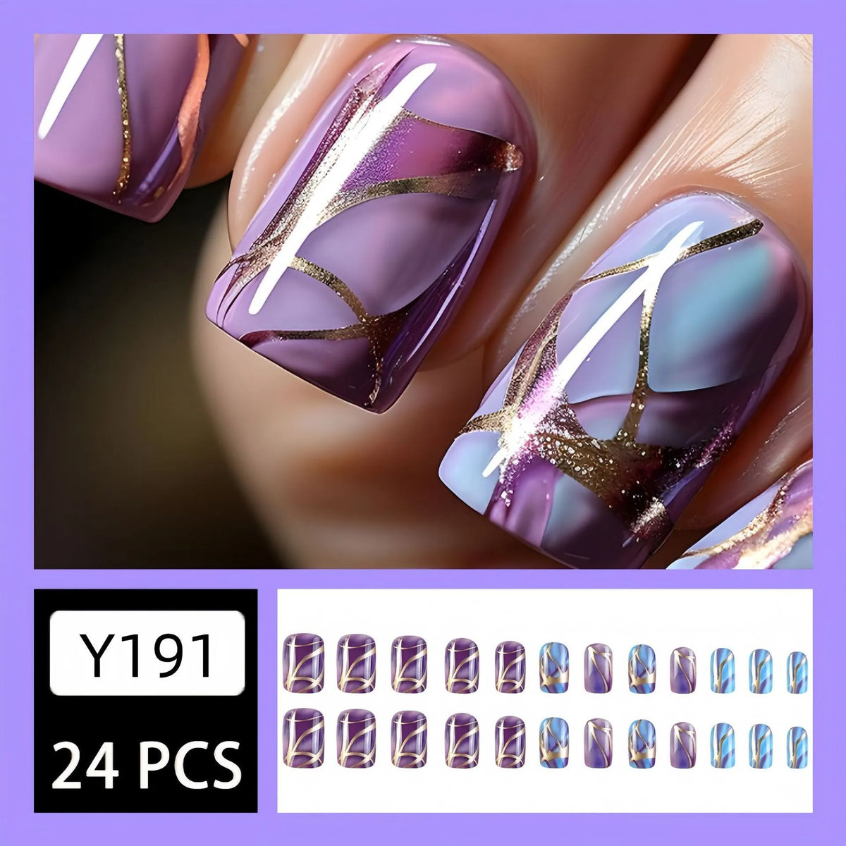 Purple striped nail stickers in European and American style with medium length design