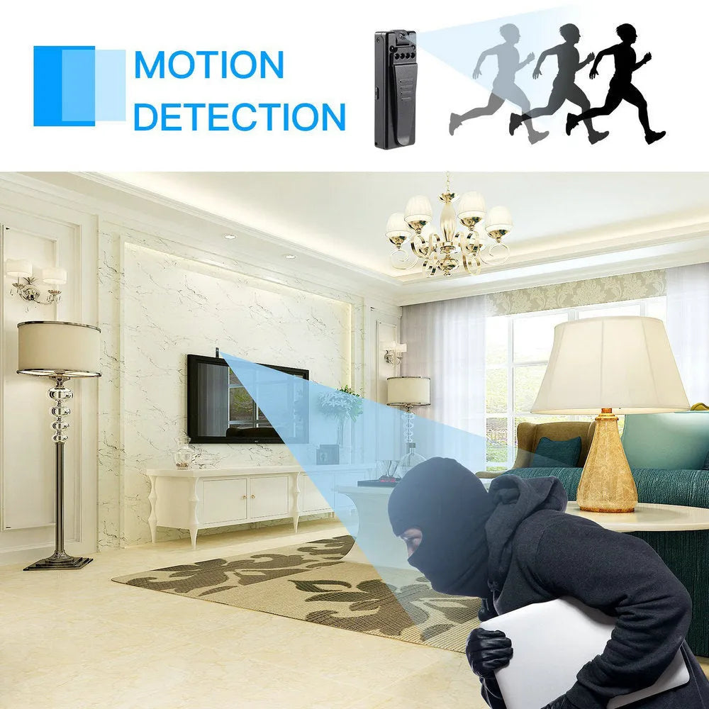 Black 1080p HD home security camera with a rotatable lens on a plain background.