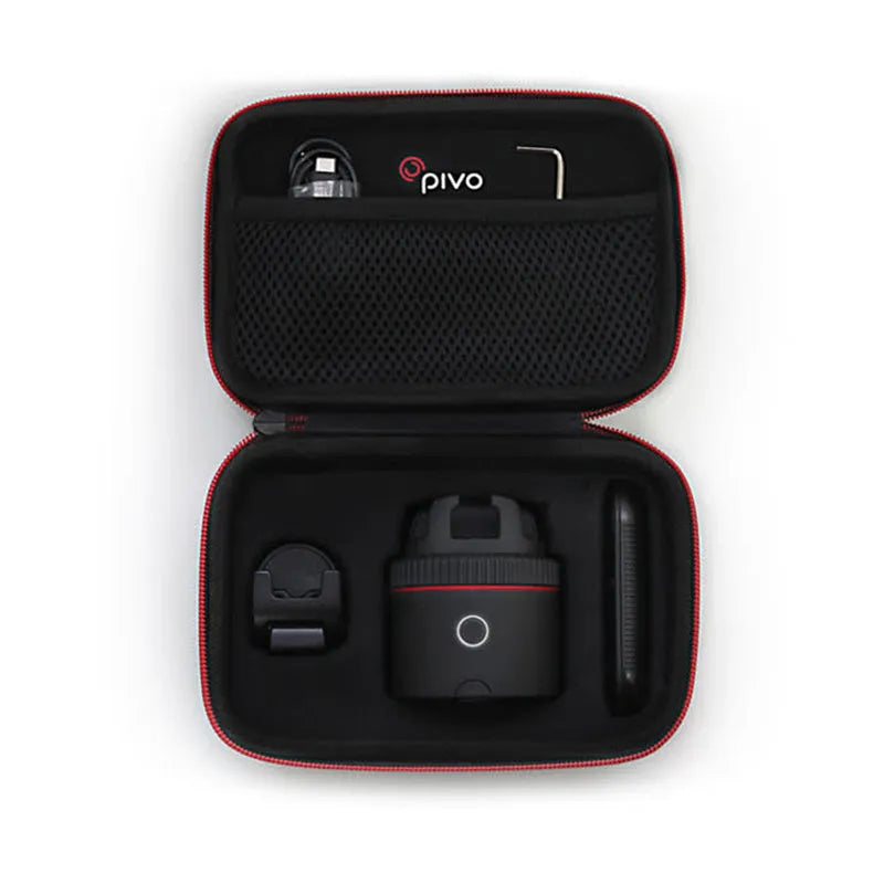 Black PIVO facial tracking camera with matte finish, showing smartphone mount and rotation base.