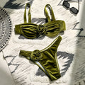 Women's green 3D flower print swimsuit with high elasticity and polyester lining
