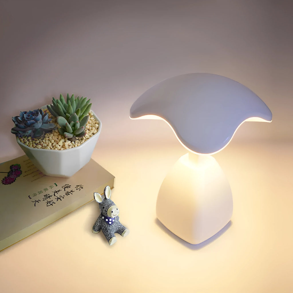 White LED desk lamp with touch control and built-in battery for bedroom and study use