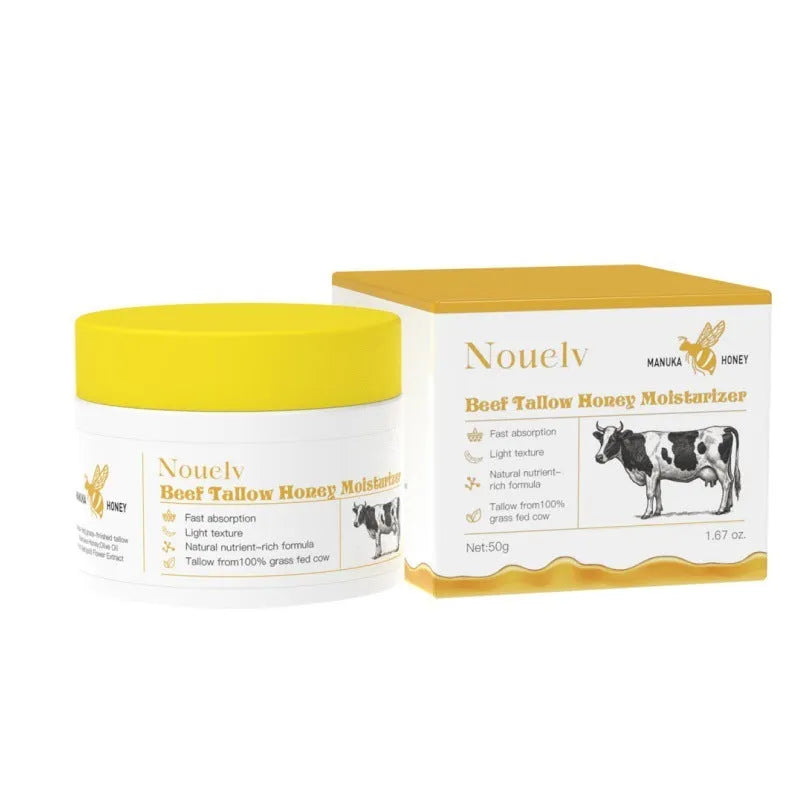 A 50g jar of Cow Fat Honey Tallow Moisturising Cream for dry and combination skin.