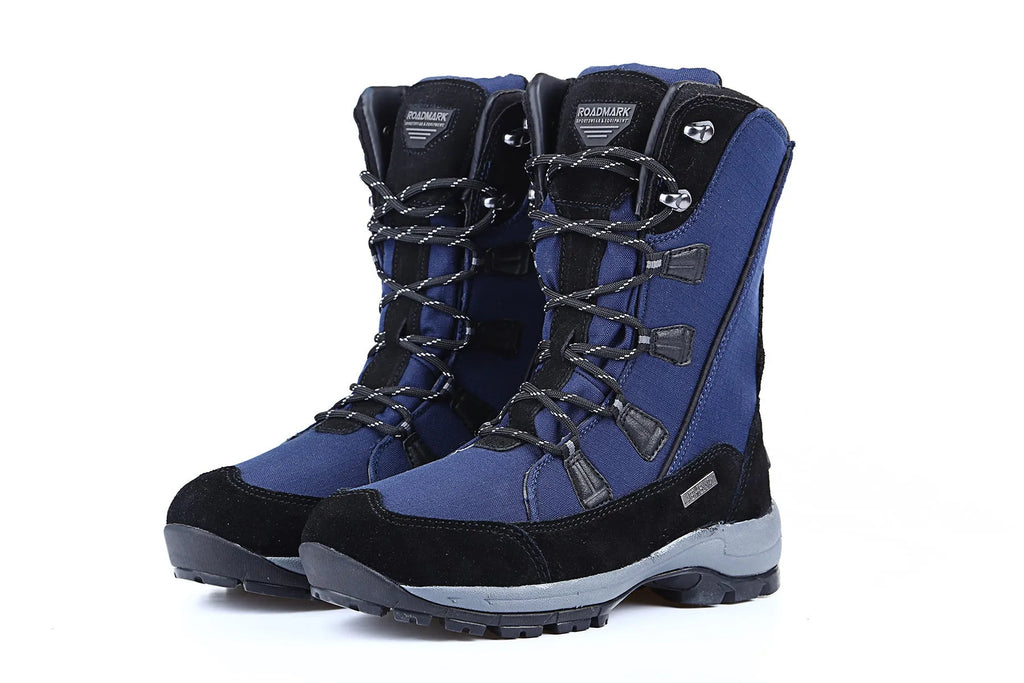Women's mid-calf thermal snow boots in genuine leather with round toe, available in multiple colours
