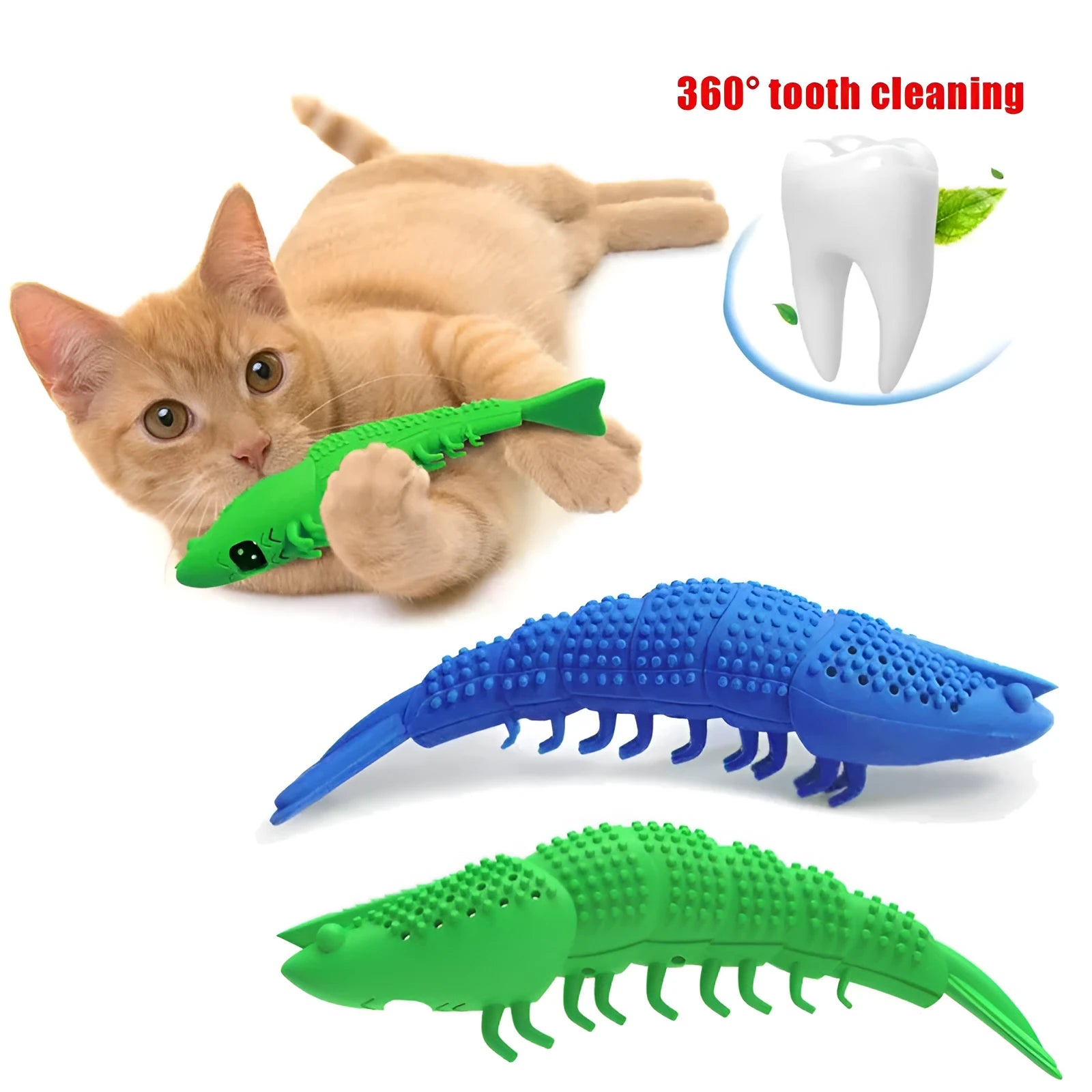 Blue hard rubber catnip chew toy with dental cleaning texture and interactive bell