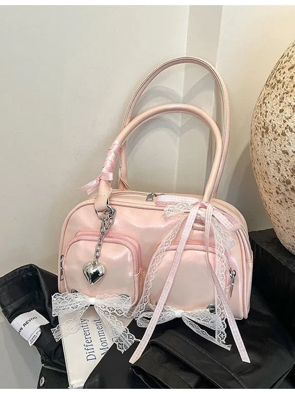 Soft texture PU leather casual shoulder bag with horizontal square shape and double shoulder straps