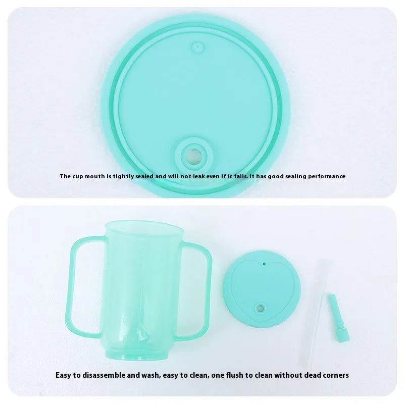 Oblique mouth anti-choke drinking cup with handle and lid for bedridden patients