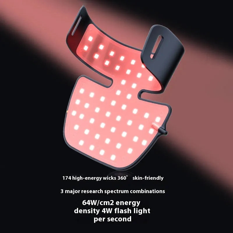 Black LED photon therapy face mask with four-colour infrared lights and adjustable settings for home skincare treatment