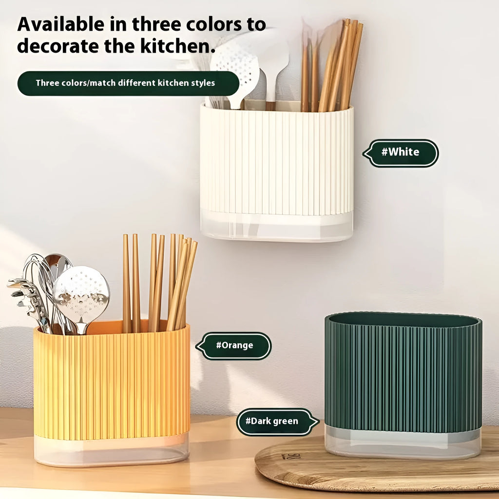 Plastic wall-mounted chopsticks basket with drainage holes in modern kitchen design