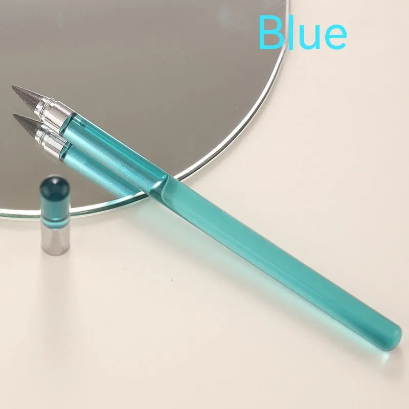 Clear acrylic eternal mechanical pencil with alloy writing tip and assorted coloured lead refills.