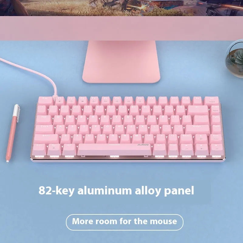 82-key mechanical keyboard with white backlight illumination showing green or red switch options