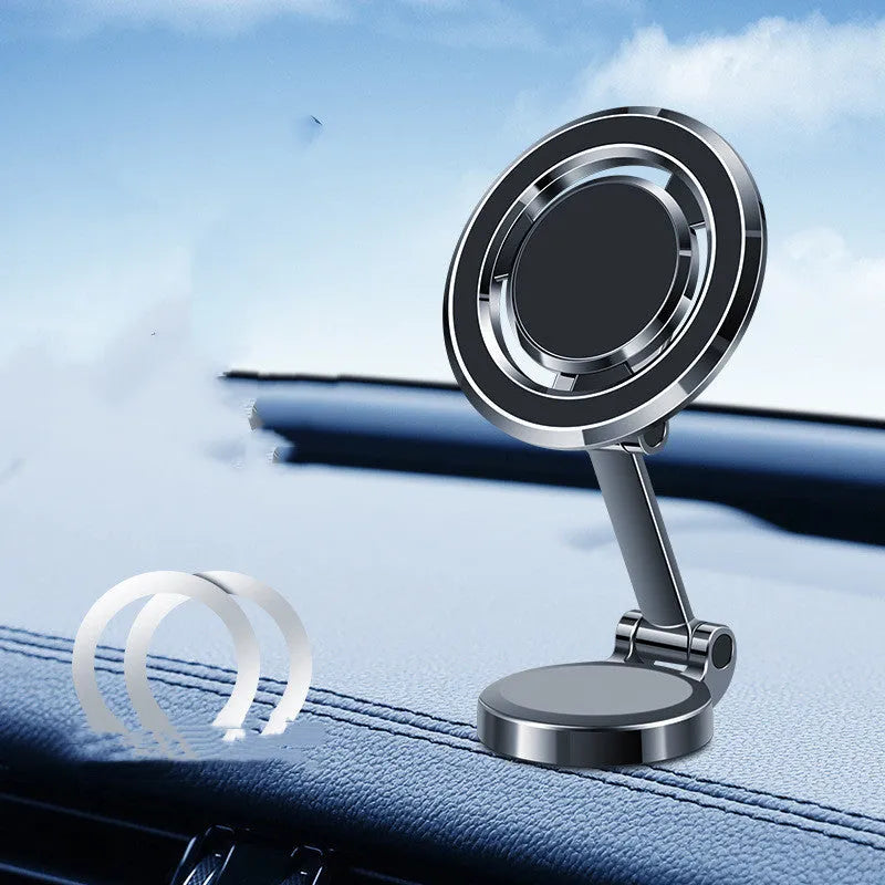 Car mobile phone holder with flexible clip and 360-degree swivel mount on a dashboard.