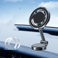 Car mobile phone holder with flexible clip and 360-degree swivel mount on a dashboard.