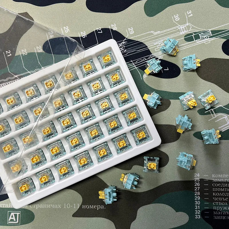 Sea Salt Lemon PRO Mute colour mechanical keyboard switch components set of 36 pieces.