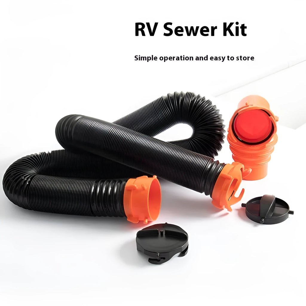 A 90-degree rotary elbow joint for connecting a caravan sewage hose to a waste outlet.