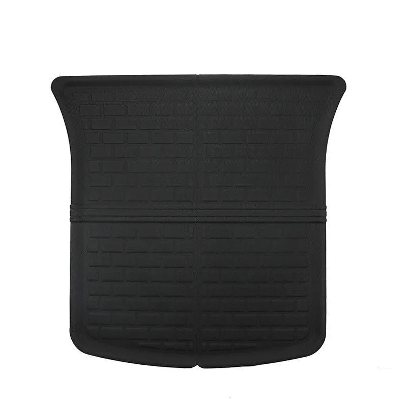 TPR car floor mat set for Tesla Model Y, showing foot mats, storage box mat, and tailbox mats.