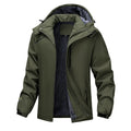 Men's plus size hooded coat in Army Green, made from waterproof polyester fabric.