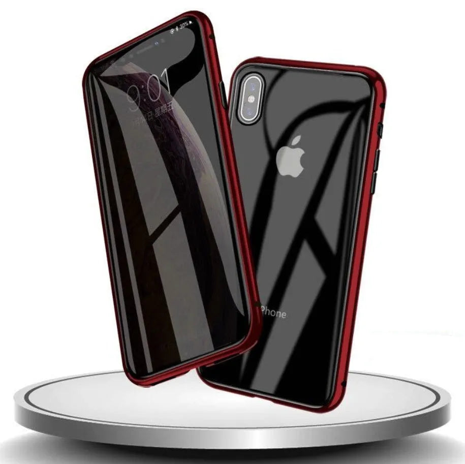 Tempered glass anti-spy clamshell phone case in multiple colours for iPhone models