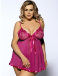Women's purple lace sleepdress with mesh panels in 6XL size showing seamless construction