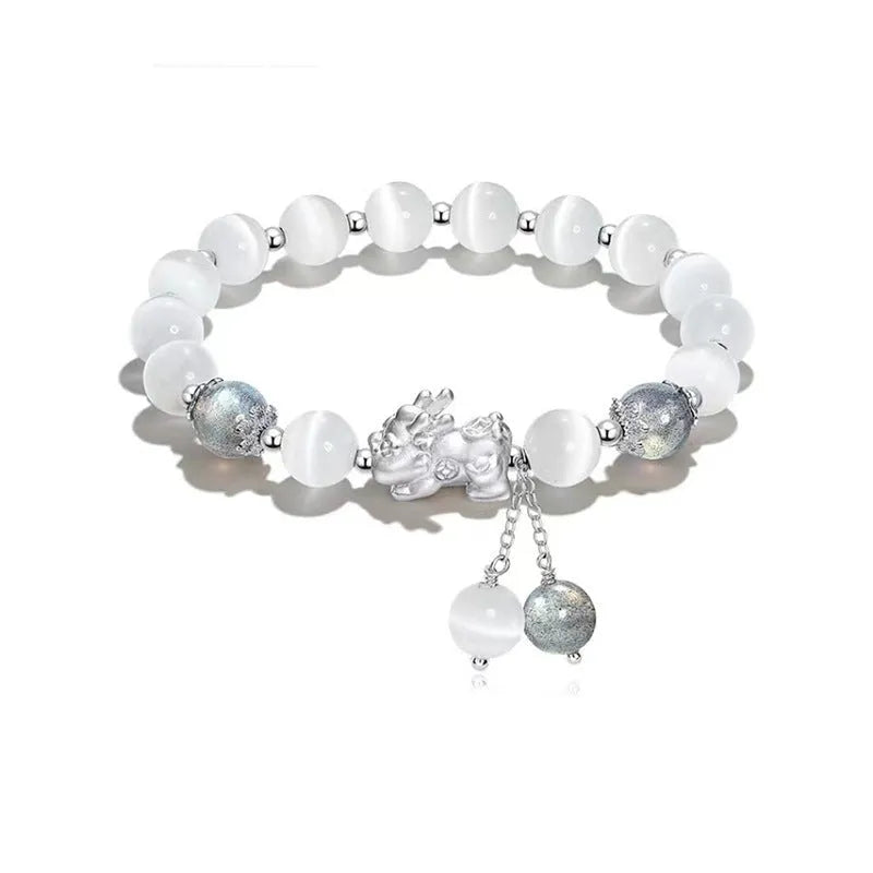 Natural black agate and gray opal couple bracelet with 10mm wave-shaped beads.