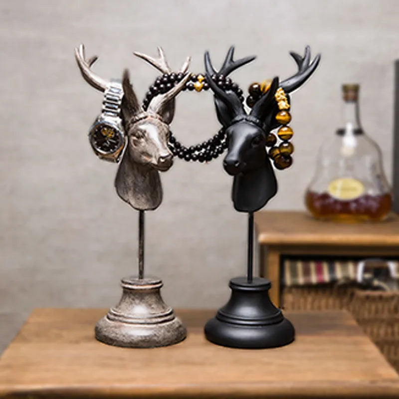Natural resin animal sculpture home decoration in black, white, or wood colour, 32cm tall