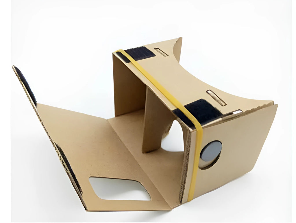 Pink and white cardboard VR glasses for smartphones with 3D lenses and adjustable headband
