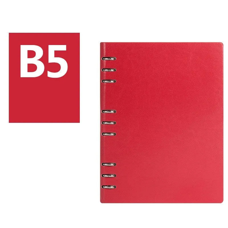 Loose-leaf notebook with imitation leather cover in red blue black brown seaweed green colours