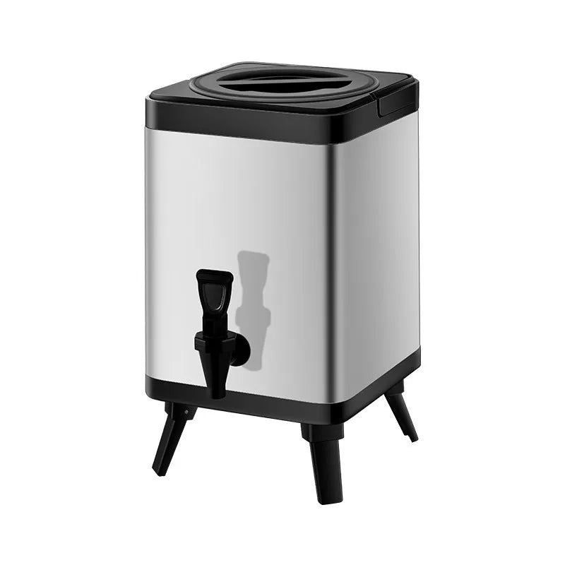 Silver stainless steel milk tea bucket with 8 litre capacity and square lock design