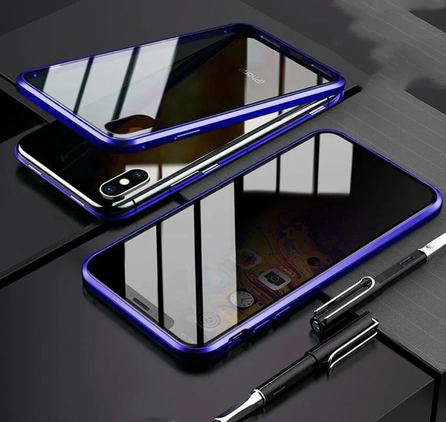 Tempered glass anti-spy clamshell phone case in multiple colours for iPhone models