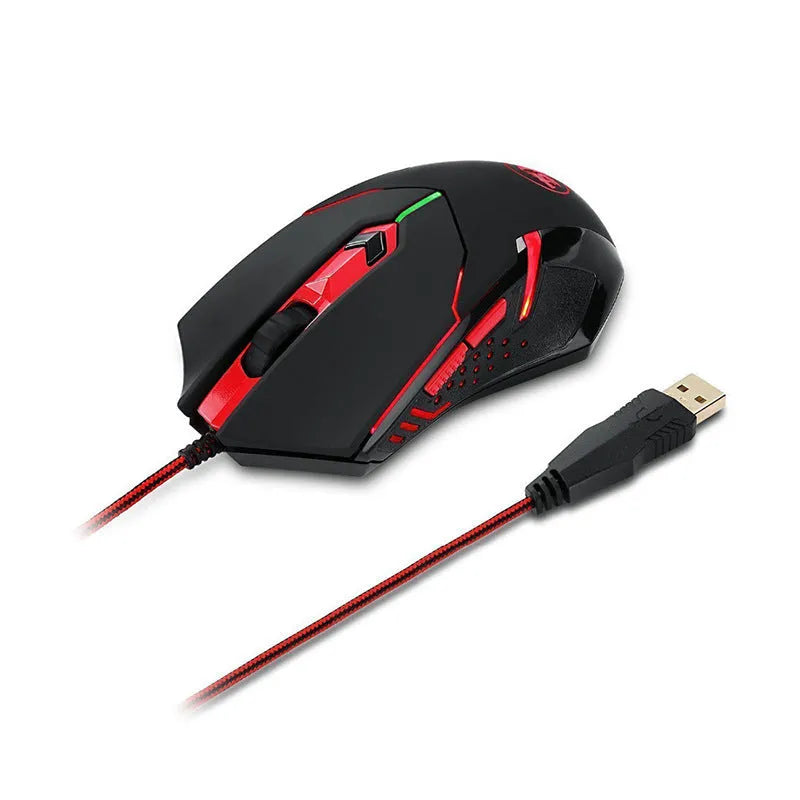 Black and red ergonomic USB wired gaming mouse with six buttons on a 1.8m cable.