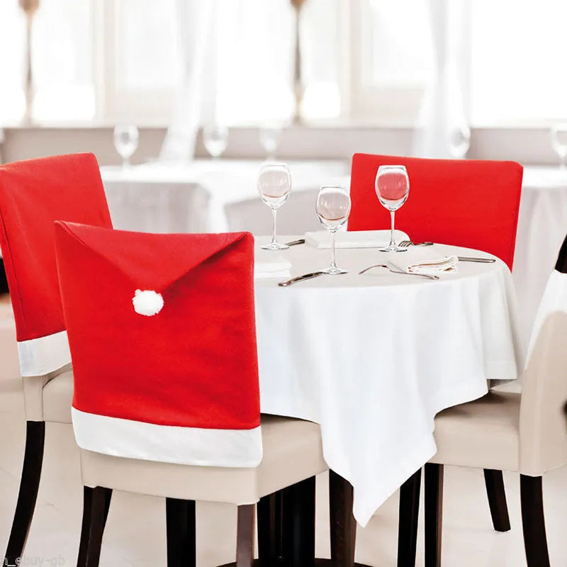 Christmas chair covers set with Santa Claus and Snowman designs for standard dining chairs with Santa hat accessories