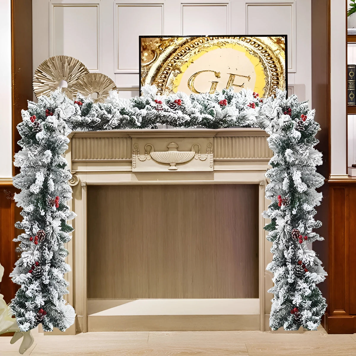 Snow-flocked PVC rattan Christmas decorative vine garland in three lengths.