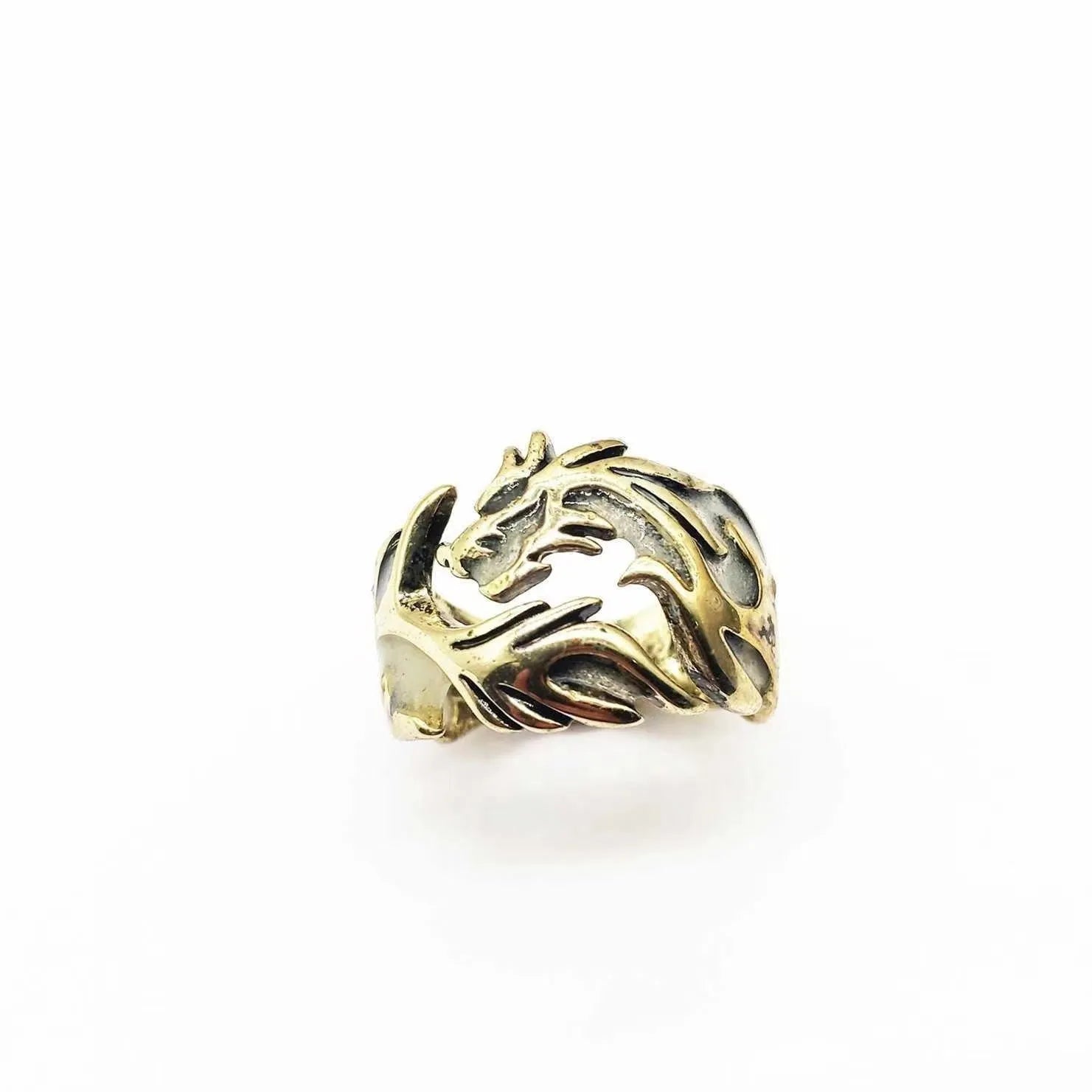 Chinese dragon pattern adjustable ring in archaism silver blue and green colour