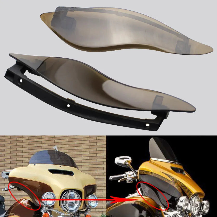 Harley Davidson motorcycle ABS windshield side wing kit in smoked or black