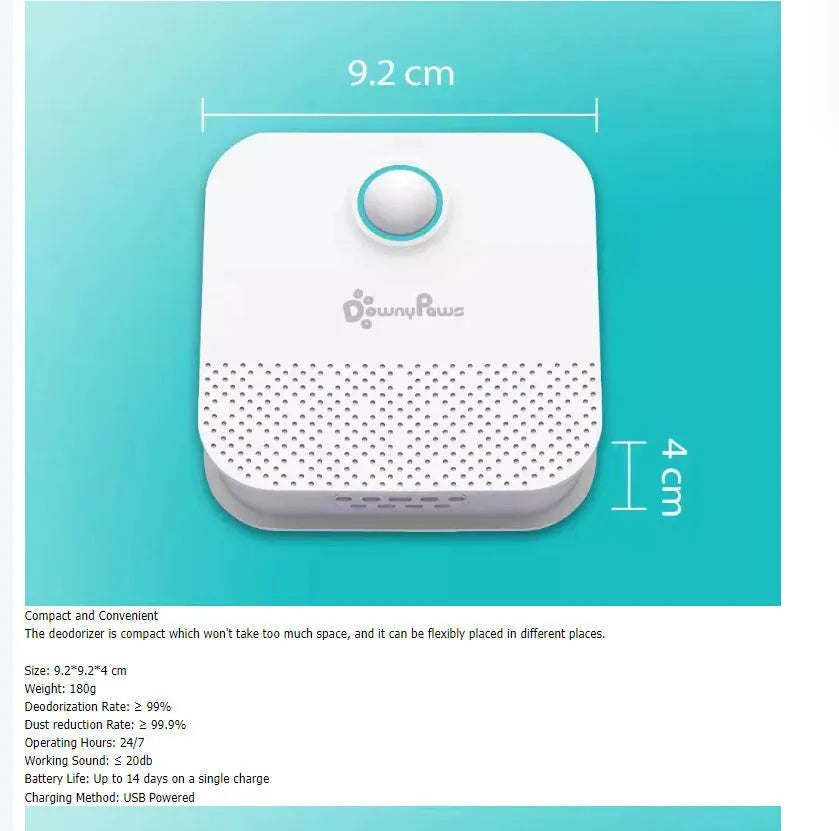 White DownyPaws smart cat litter odour purifier unit showing compact square design.