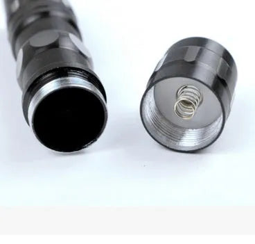 Black aluminium mini LED flashlight showing 9.5cm length and 3W LED lens.