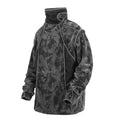 Men's black and grey tie dye pattern sweater with a finger turtleneck collar and drop shoulders.