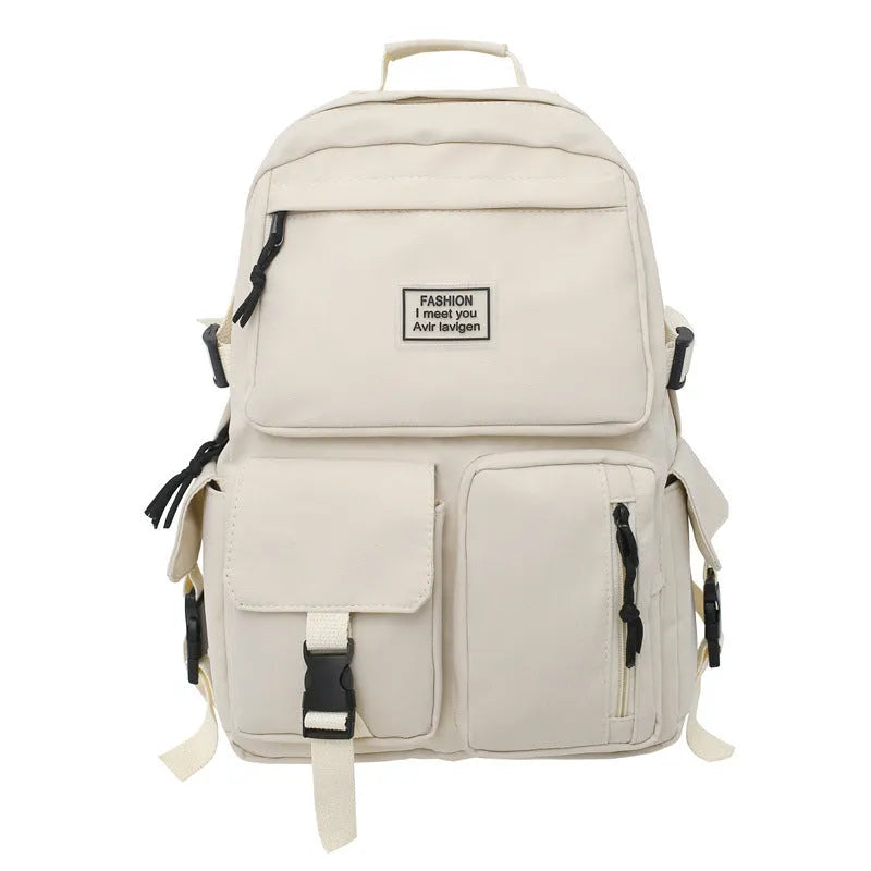 Nylon student backpack with computer compartment in black and white colour options