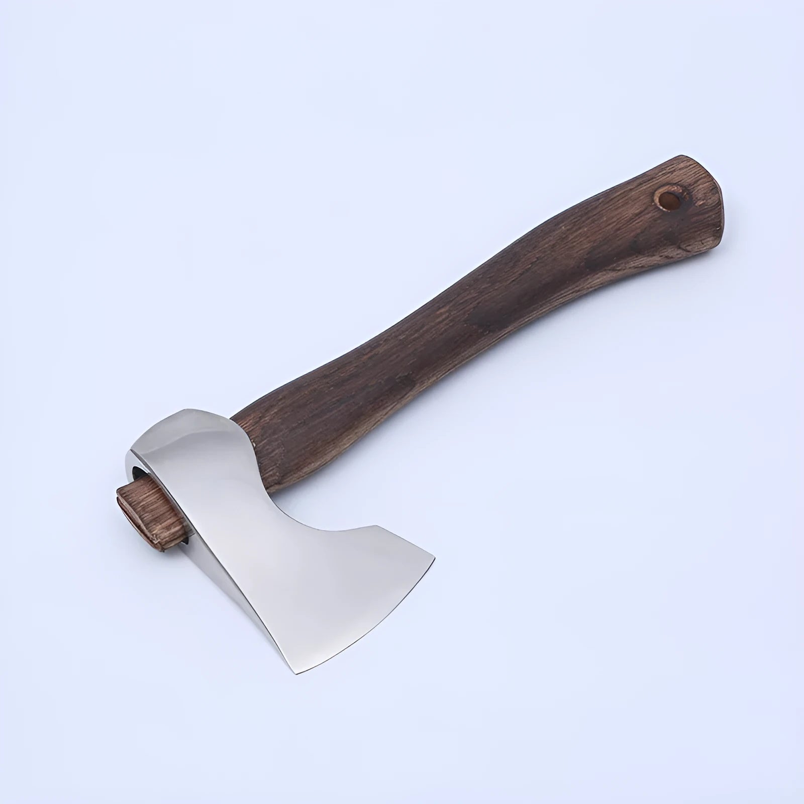 Camping axe with wooden handle and high carbon steel head for outdoor wood processing