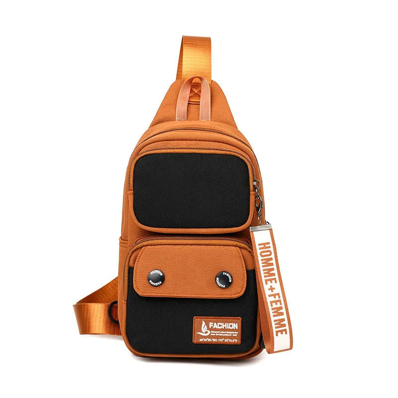 Outdoor leisure crossbody shoulder bag with contrasting colour trim and multifunctional storage pockets