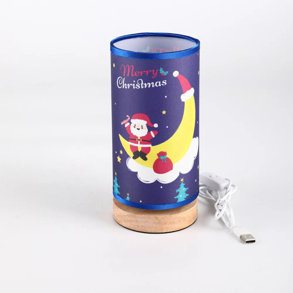 Moon Santa Claus LED night light with USB plug and bamboo holder