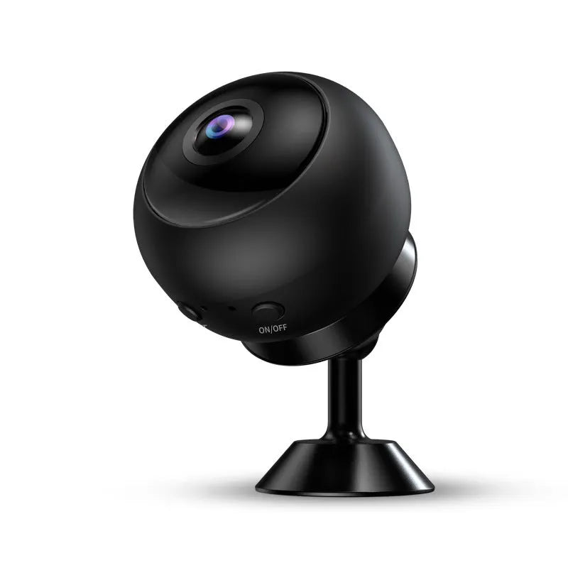 1080p wireless WiFi surveillance camera with ABS plastic housing on a flat surface.