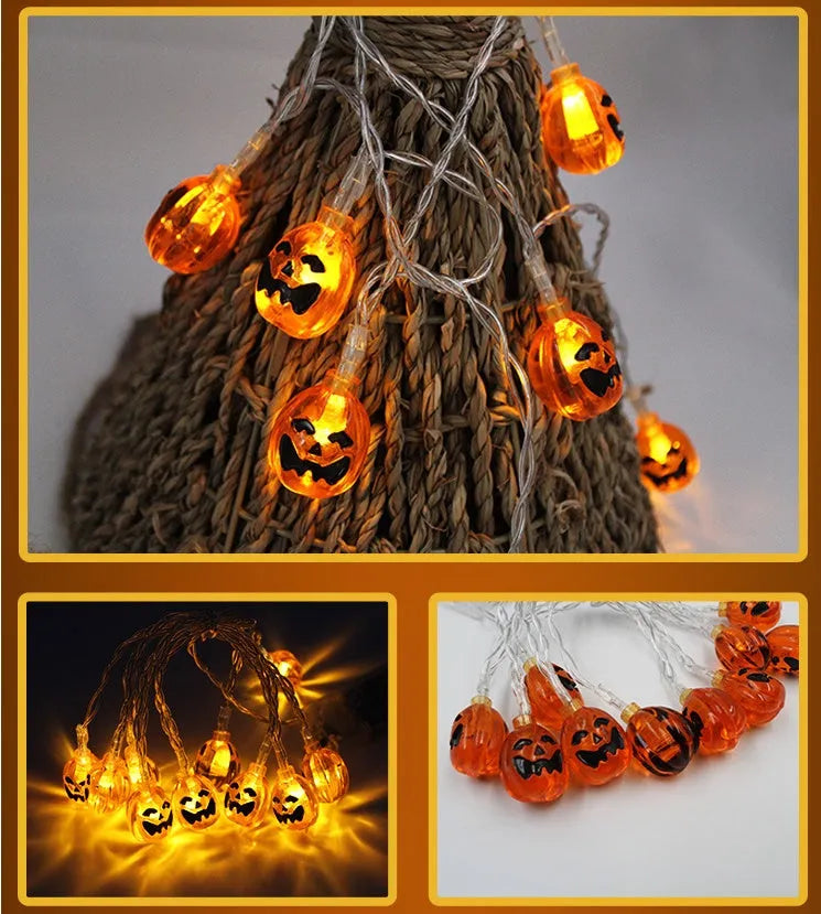 Halloween LED string lights with pumpkin, bat and ghost pendants on 1.2 metre waterproof cord
