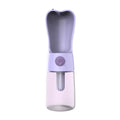 Portable pet water bottle feeder 250ml with ABS cap, PC bottle, and activated carbon filter, shown in blue