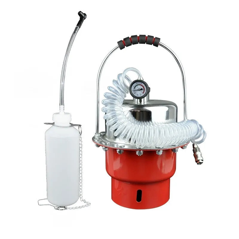 Pneumatic brake fluid replacement machine with pressure gauge and transparent drain pipes