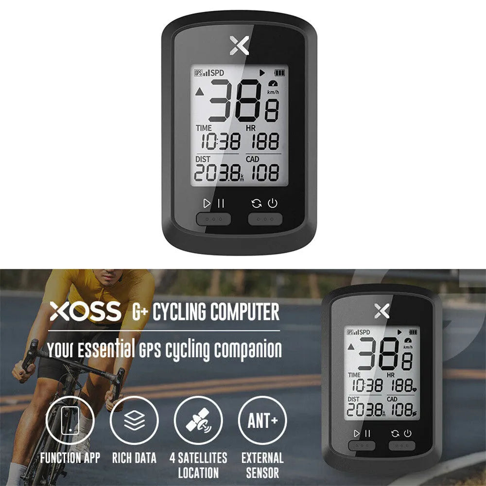 Black waterproof plastic bicycle stopwatch with digital display mounted on bike handlebars.