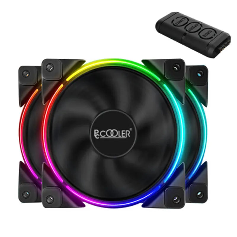 Three black 12cm RGB PC cooling fans with FRGB lighting and hydraulic bearing technology